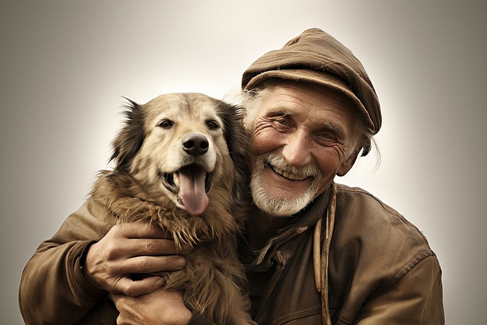 Smiling old man with dog photography portrait mammal. AI generated Image by rawpixel.