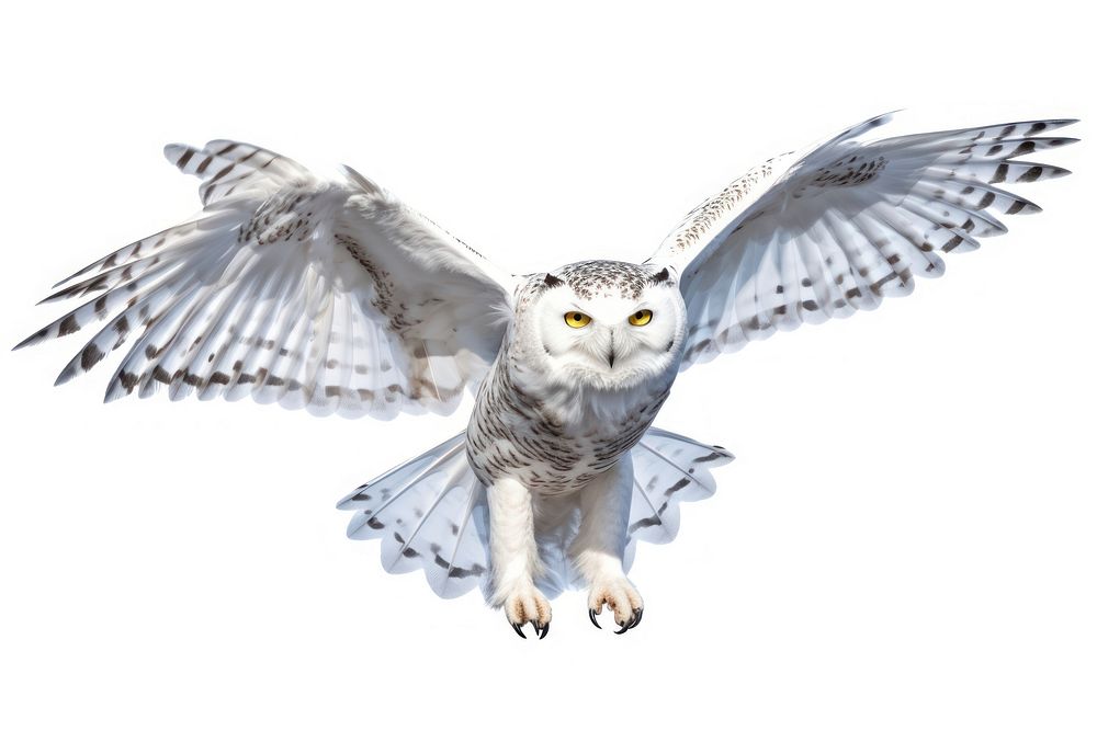 Snowy owl animal flying bird. AI generated Image by rawpixel.
