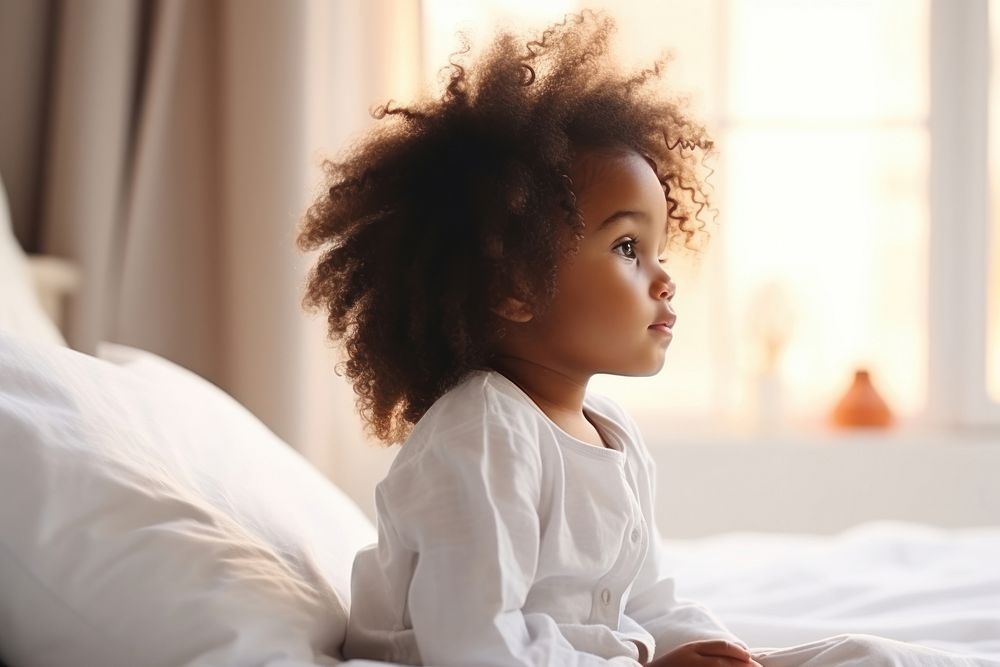 Black baby girl bedroom child contemplation. AI generated Image by rawpixel.