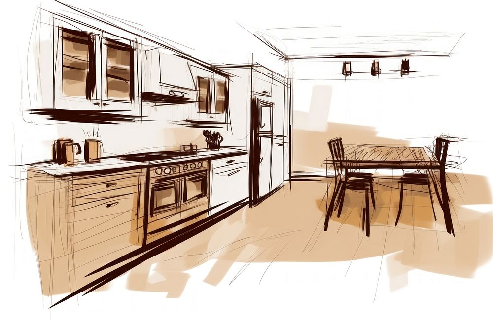 Minimal kitchen drawing sketch furniture. AI generated Image by rawpixel.