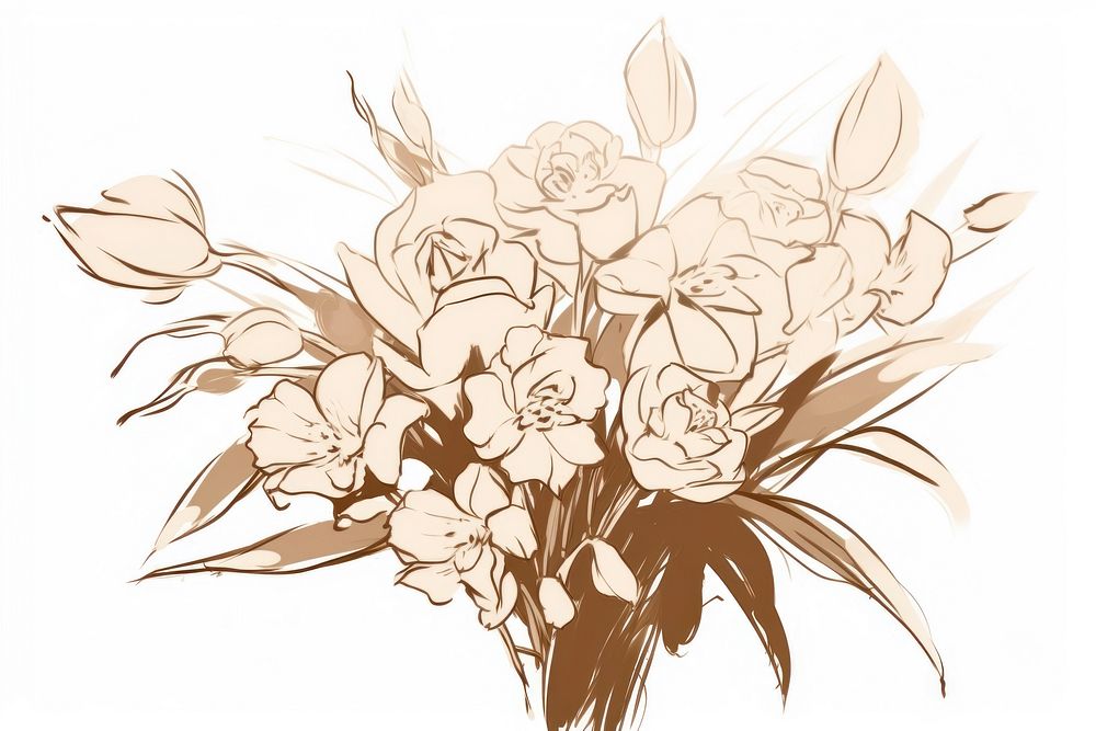 Flowers bouquet drawing sketch plant. AI generated Image by rawpixel.