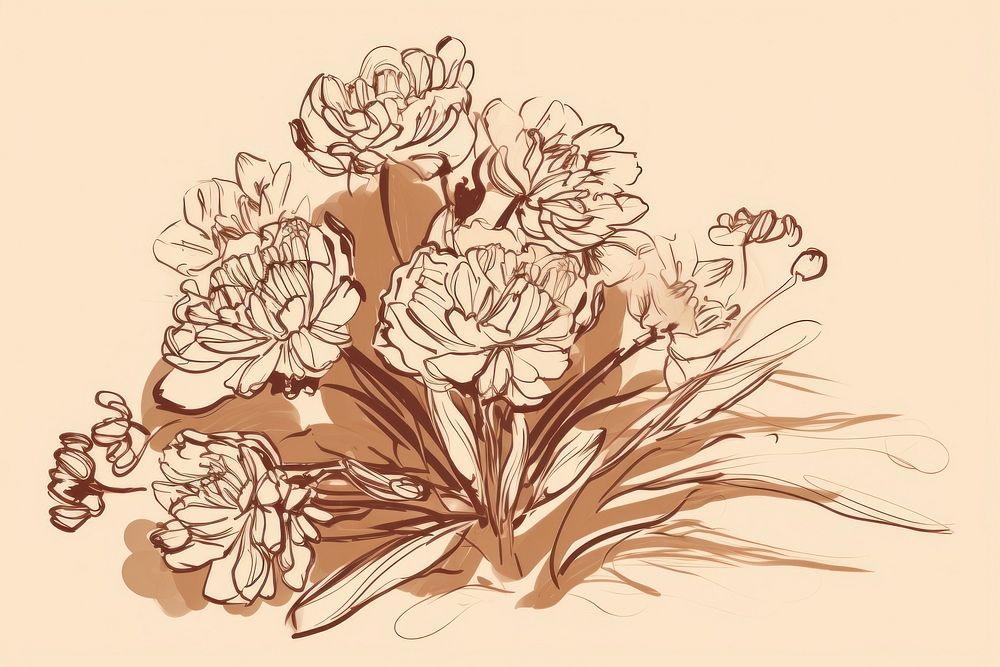 Flowers bouquet drawing sketch pattern. AI generated Image by rawpixel.