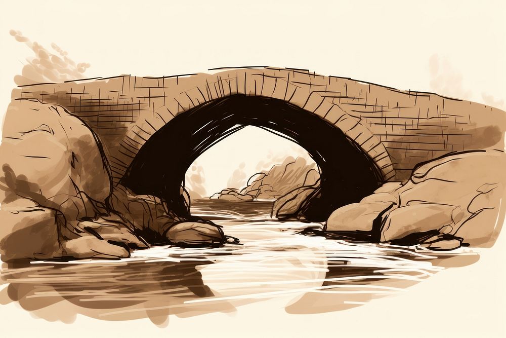 Stone bridge architecture outdoors drawing. AI generated Image by rawpixel.