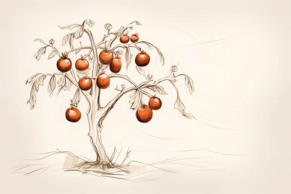 Tomato tree drawing sketch plant. AI generated Image by rawpixel.