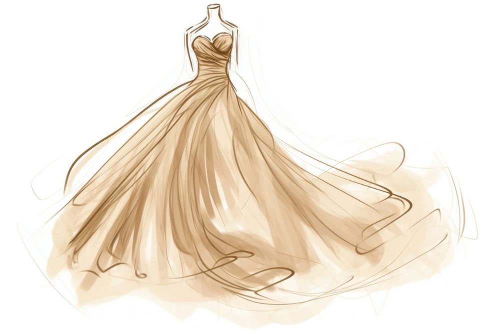 Wedding gown fashion drawing sketch. AI generated Image by rawpixel.
