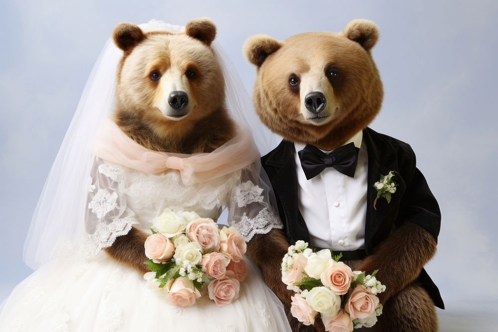 Baby bear wedding animal bride. AI generated Image by rawpixel.