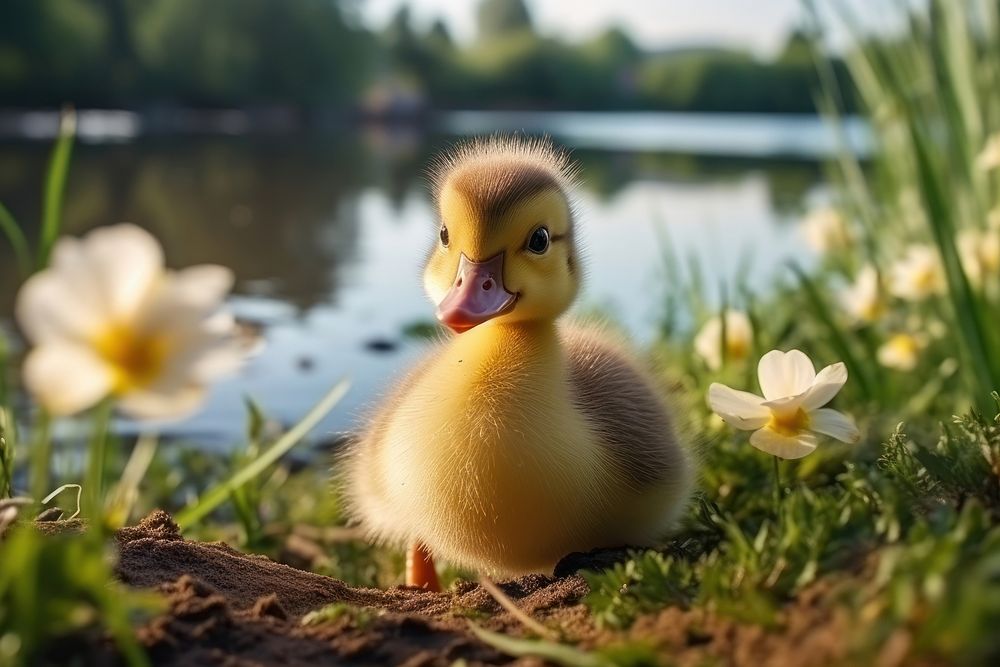 Baby duckling portrait outdoors animal. AI generated Image by rawpixel.