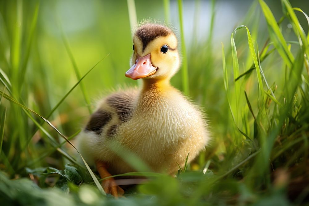 Baby duckling portrait animal grass. AI generated Image by rawpixel.