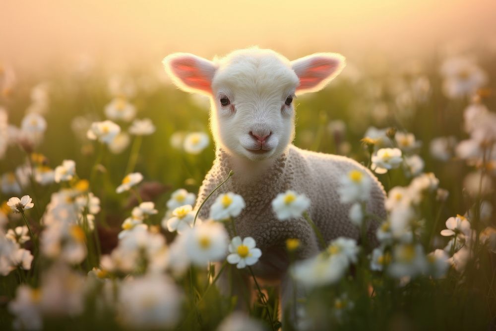 Baby Spring Lamb Flower Field 