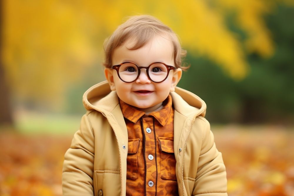 Portrait baby glasses autumn. AI generated Image by rawpixel.