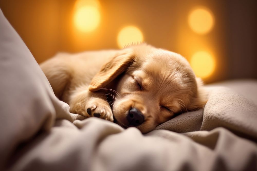 Cute baby dog sleeping blanket mammal. AI generated Image by rawpixel.