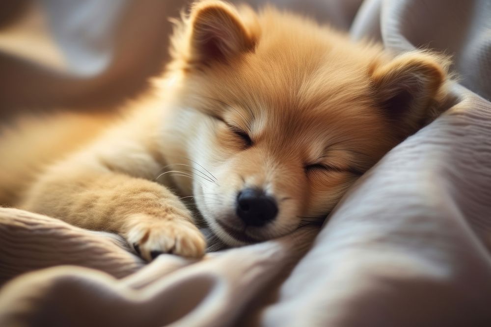 Baby dog sleeping blanket mammal. AI generated Image by rawpixel.