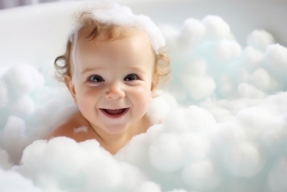 Baby portrait bathtub bathing. AI generated Image by rawpixel.