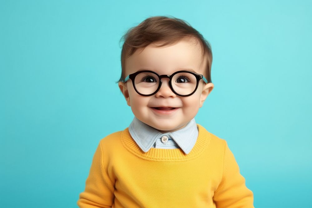 Baby wear glasses portrait cute intelligence. AI generated Image by rawpixel.