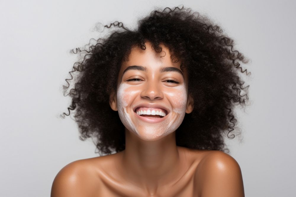 Black woman for facial cosmetics portrait laughing adult. AI generated Image by rawpixel.