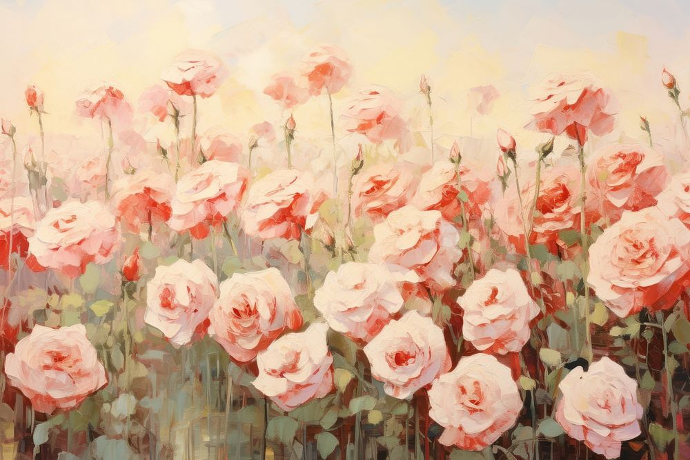 Field of roses painting flower plant. AI generated Image by rawpixel.