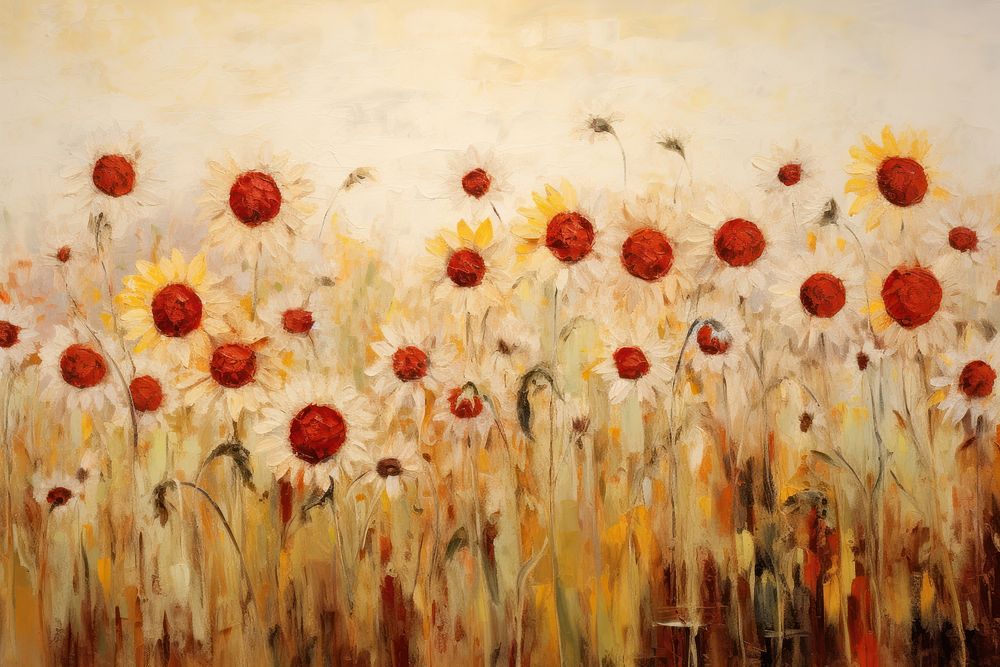 Field of wildflowers painting plant art. 