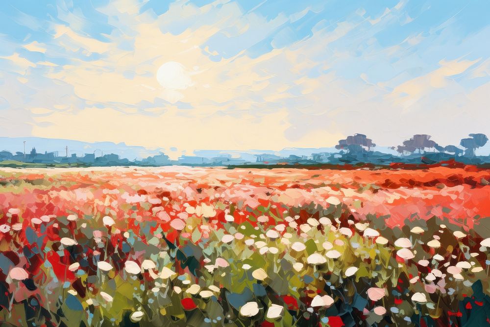 Morning glory painting field grassland. AI generated Image by rawpixel.