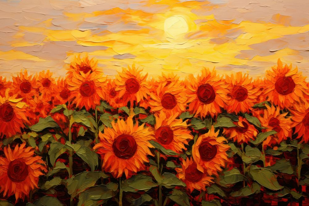 Field of sunflower painting outdoors plant. AI generated Image by rawpixel.