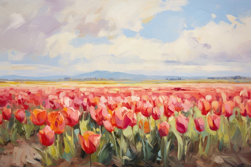 Field of tulip painting outdoors blossom. AI generated Image by rawpixel.