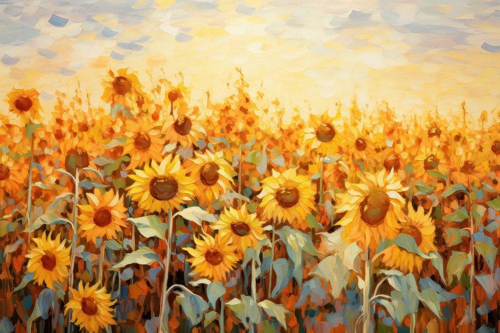 Field of wildflowers sunflower painting outdoors. AI generated Image by rawpixel.