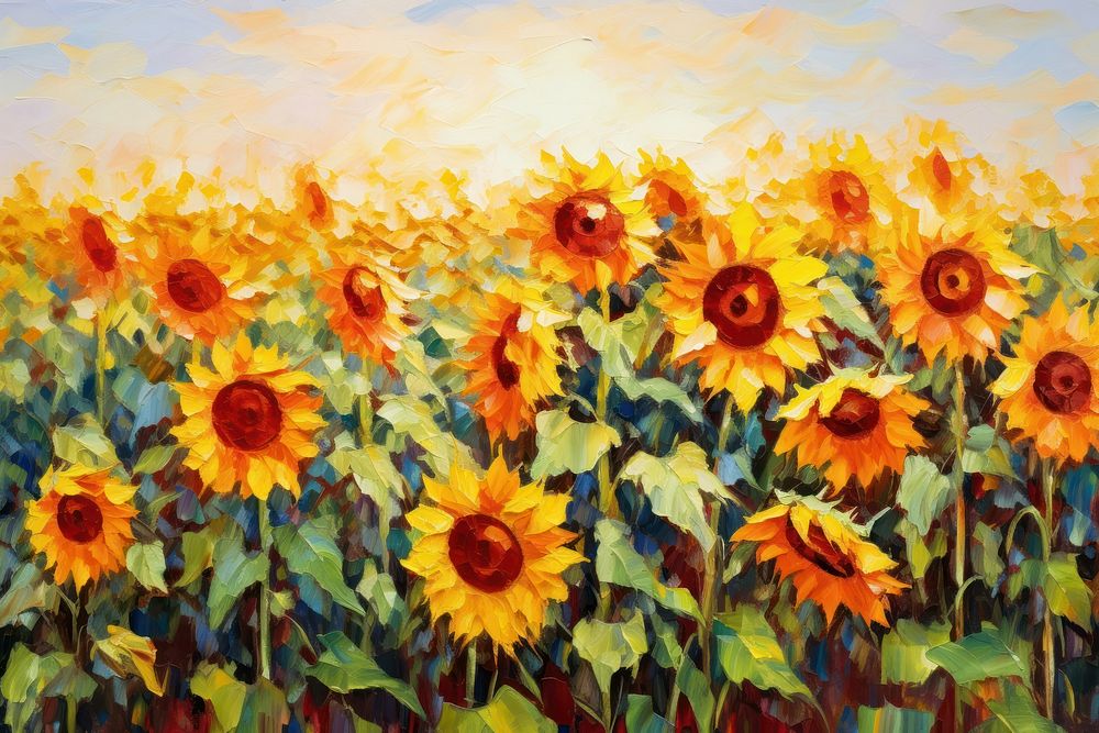 Field of sunflower painting plant inflorescence. AI generated Image by rawpixel.