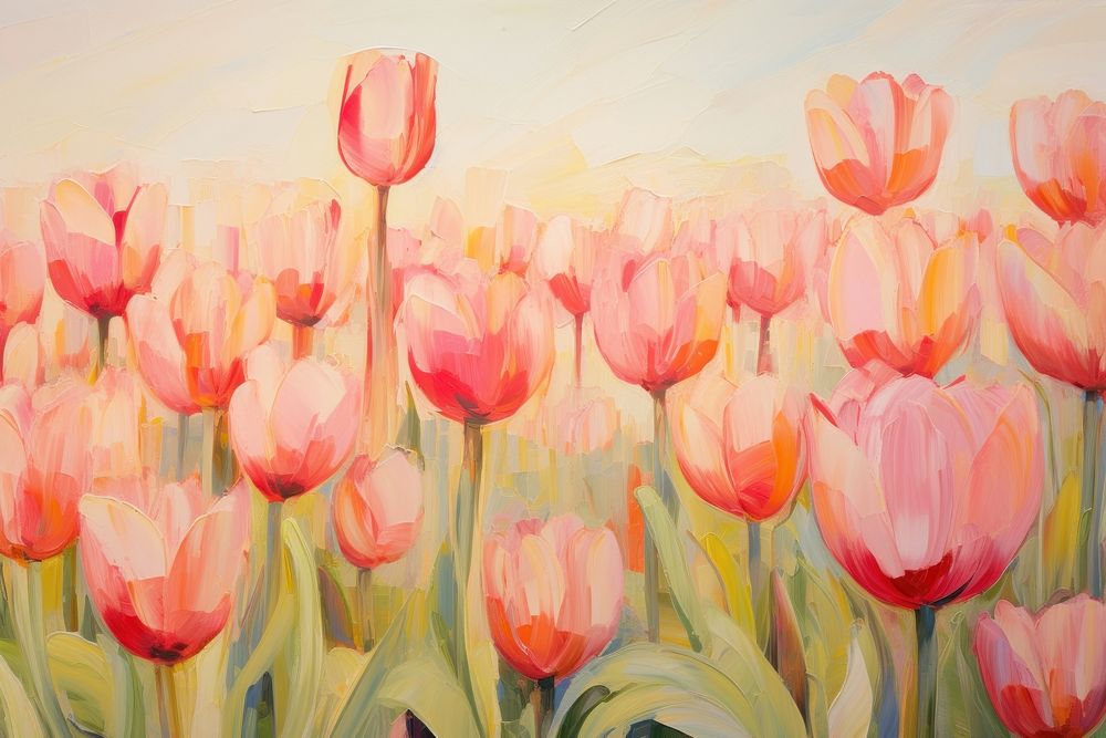 Field of tulip painting blossom flower. 