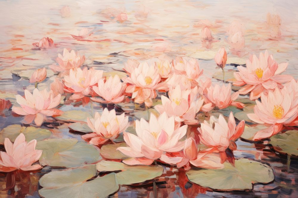 Pond of lotus painting outdoors flower. AI generated Image by rawpixel.
