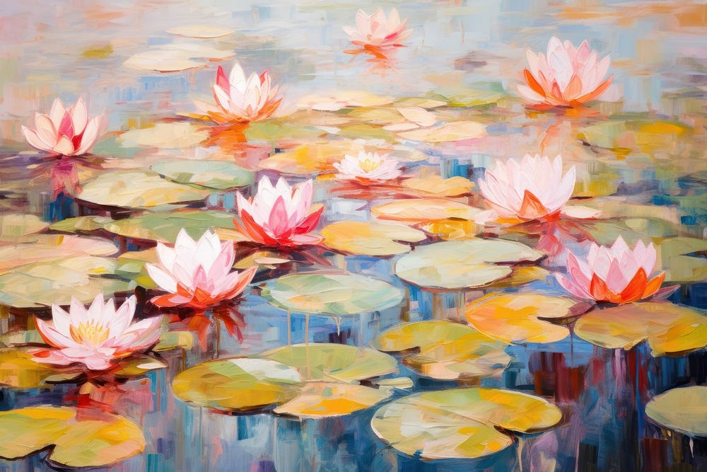 Pond of lotus painting outdoors flower. AI generated Image by rawpixel.