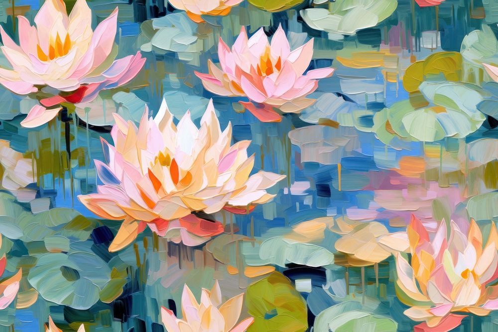 Pattern of lotus painting flower plant. AI generated Image by rawpixel.