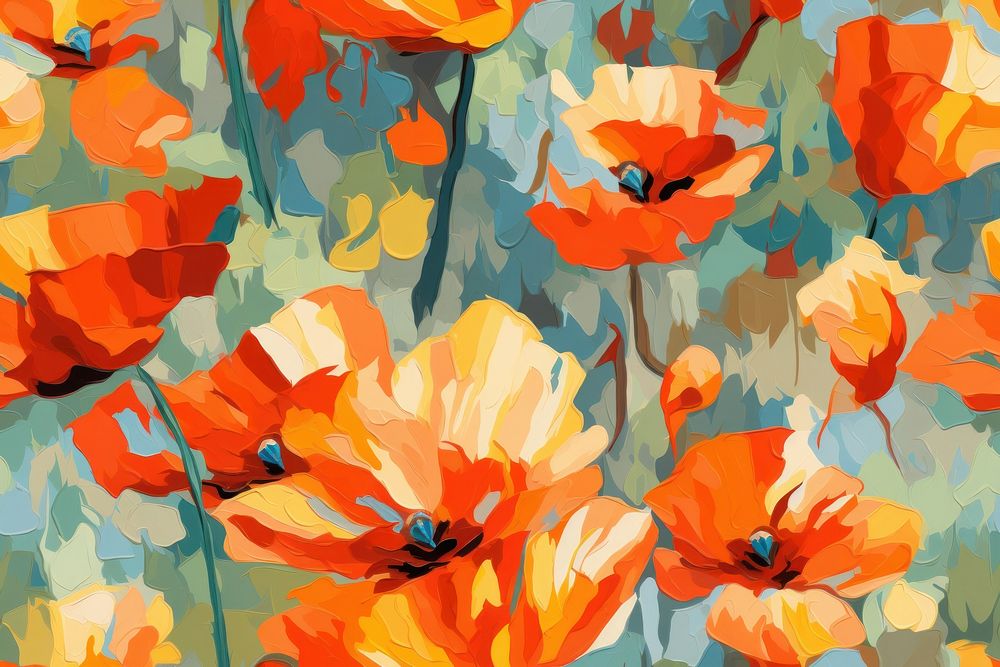 Pattern of poppies painting flower poppy. AI generated Image by rawpixel.