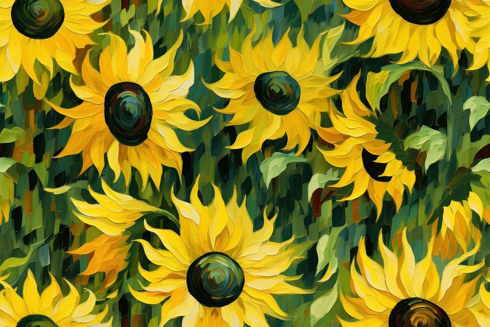 Pattern of sunflower painting plant art. AI generated Image by rawpixel.