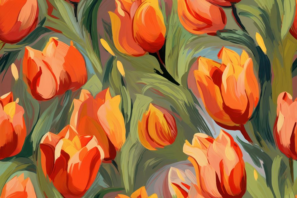 Pattern of tulip painting flower plant. AI generated Image by rawpixel.