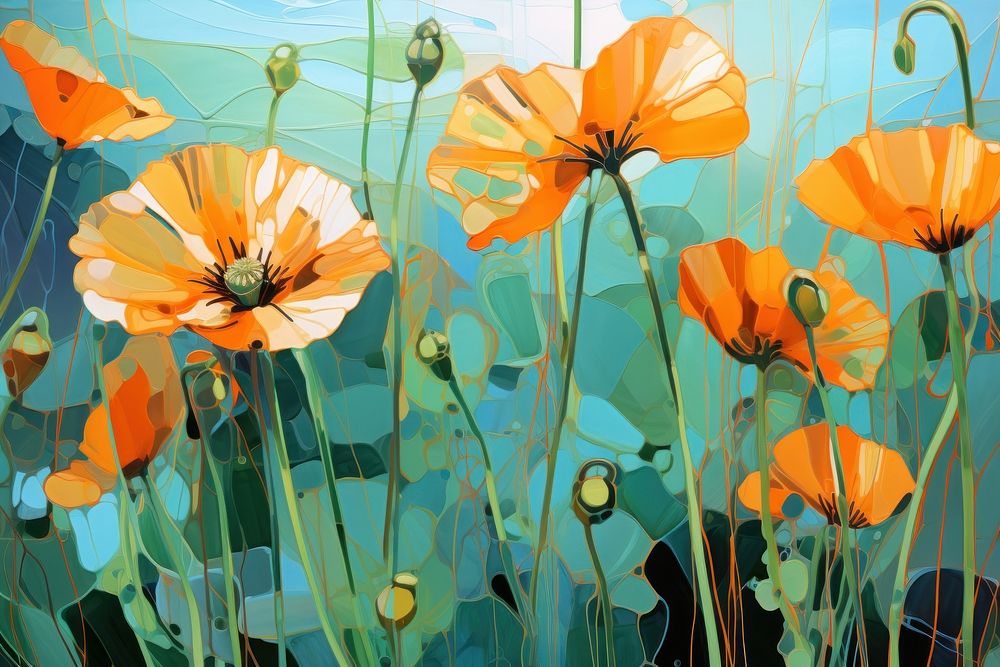 Orange flowers painting art plant. AI generated Image by rawpixel.