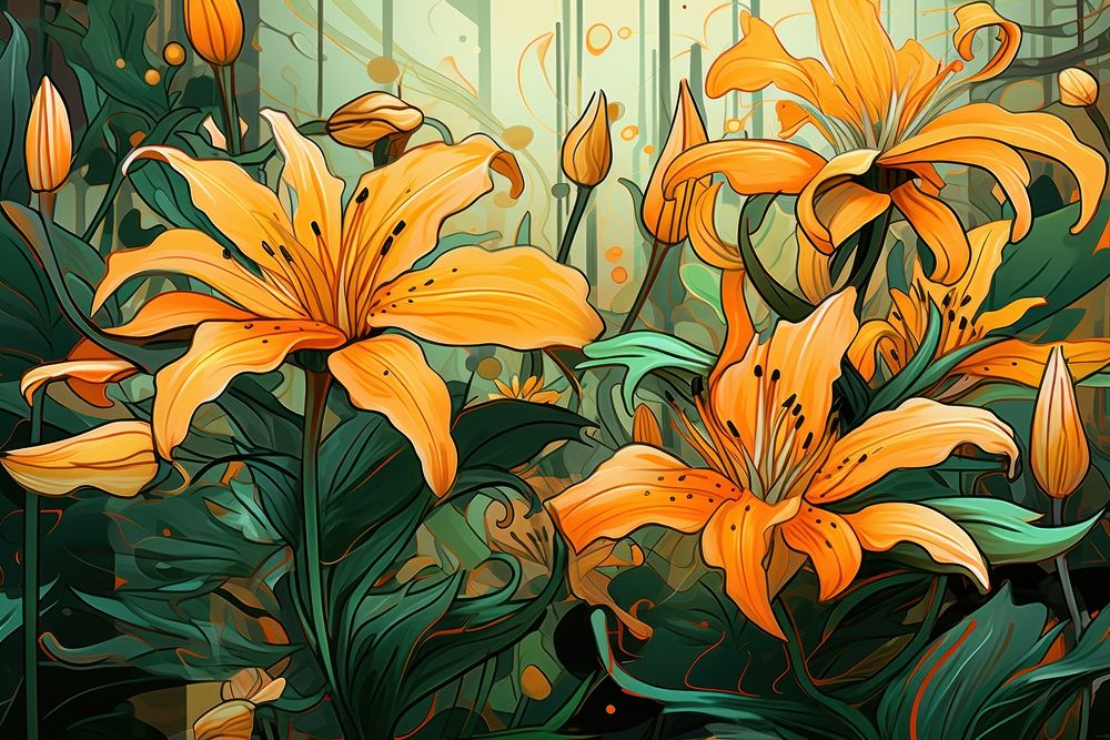 Orange flowers painting pattern plant. AI generated Image by rawpixel.