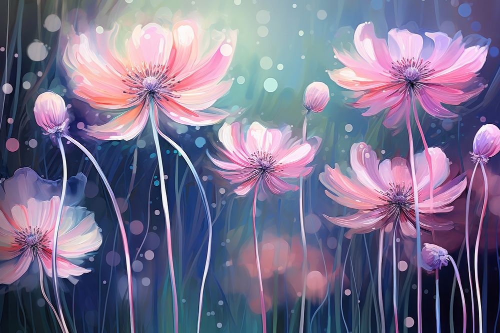 Pink flowers painting outdoors blossom. AI generated Image by rawpixel.