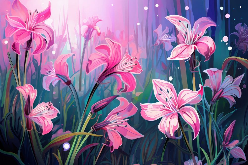 Pink flowers outdoors plant lily. AI generated Image by rawpixel.
