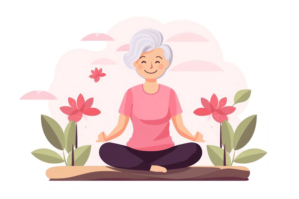 Asian senior woman yoga flower plant. AI generated Image by rawpixel.