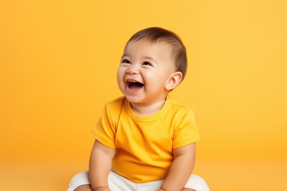 Baby sitting and laughing relaxation happiness innocence. AI generated Image by rawpixel.