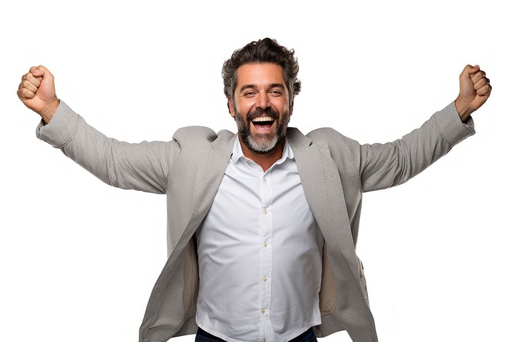 Man with arms outstretched shouting white background achievement. AI generated Image by rawpixel.