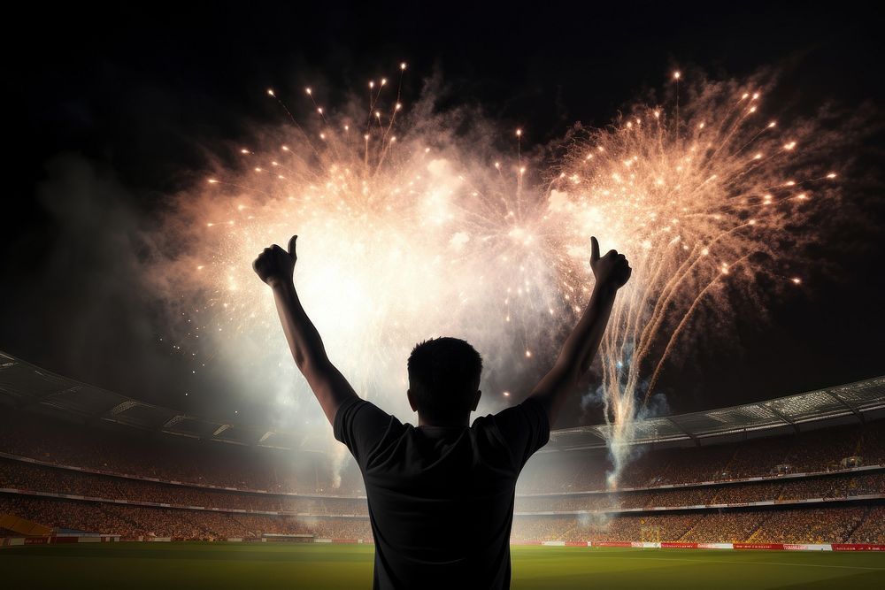 Soccer fans fireworks stadium cheering. AI generated Image by rawpixel.