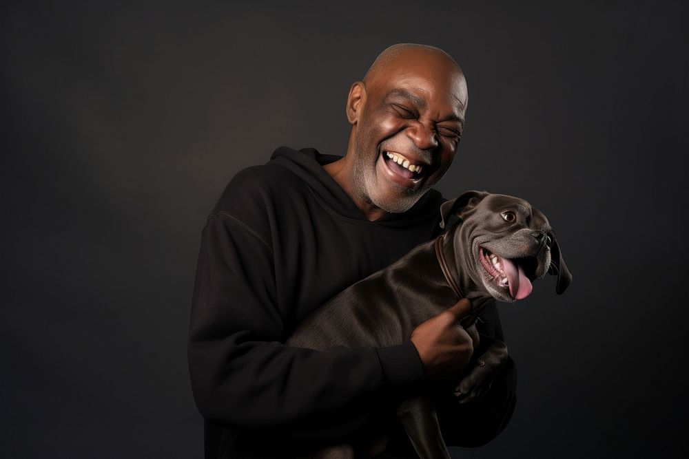 Black old man with dog portrait smiling animal. AI generated Image by rawpixel.