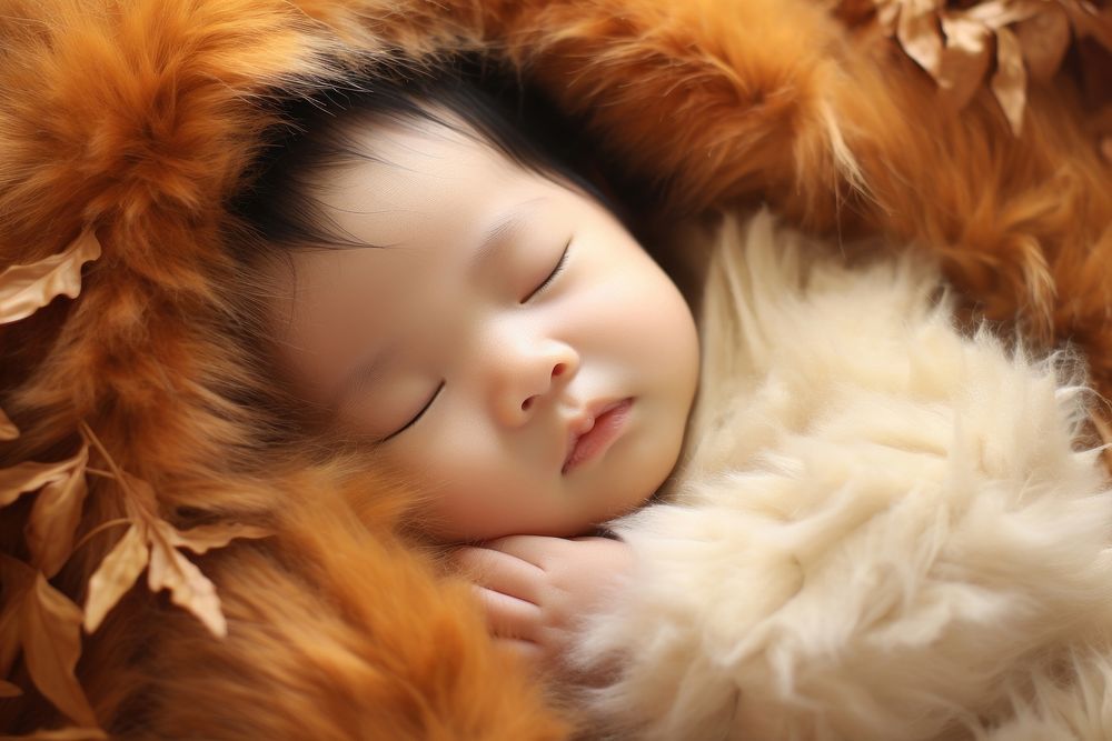 Asian baby sleeping portrait photo fur. AI generated Image by rawpixel.