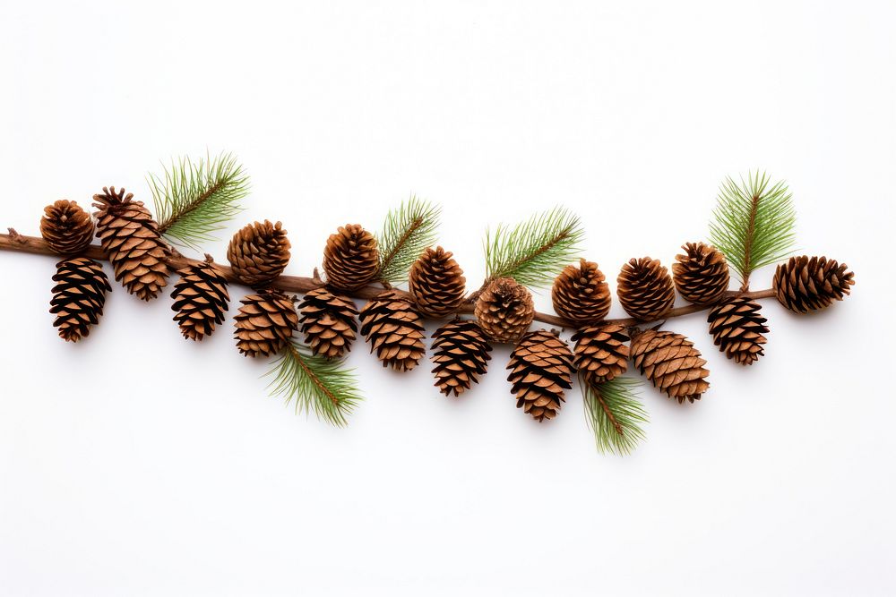 Fir branches with cones in the corner plant tree white background. AI generated Image by rawpixel.