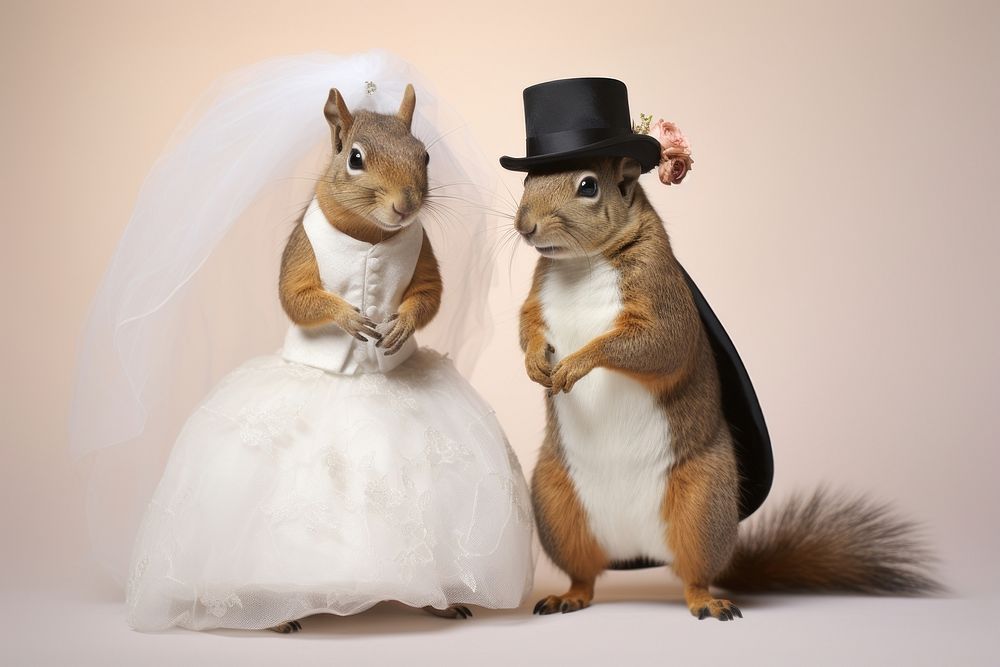 Squirrel with full body animal portrait wedding. AI generated Image by rawpixel.