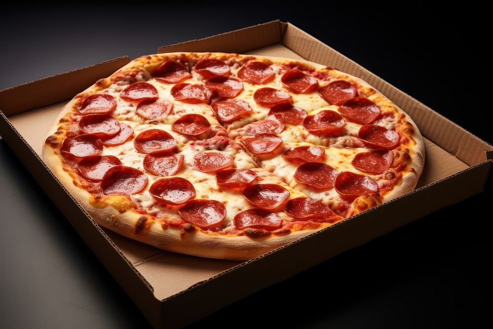 Pizza box pepperoni inside top open food cardboard freshness. AI generated Image by rawpixel.