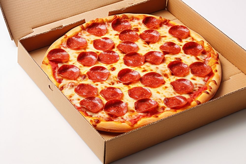 Pizza boxs pepperoni food cardboard. AI generated Image by rawpixel.