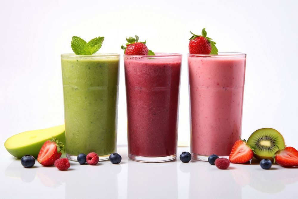 Three smoothies fruit strawberry juice. AI generated Image by rawpixel.
