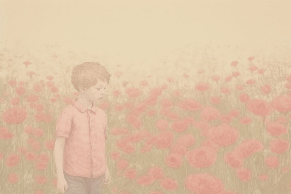 Little boy in a rose field background portrait outdoors nature. AI generated Image by rawpixel.