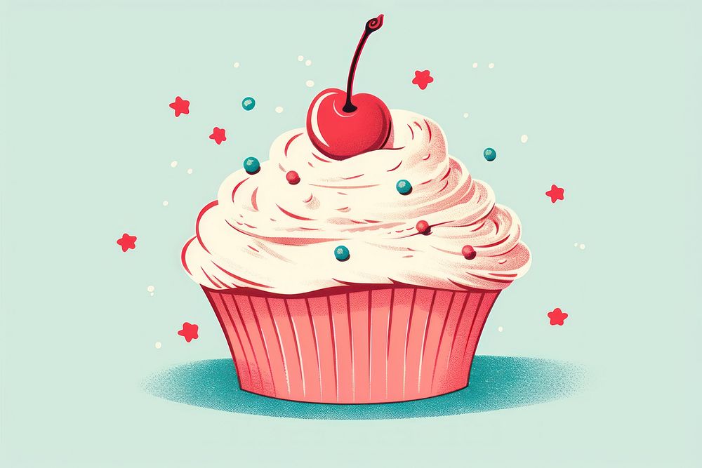 Risograph printing cake dessert cupcake. AI generated Image by rawpixel.